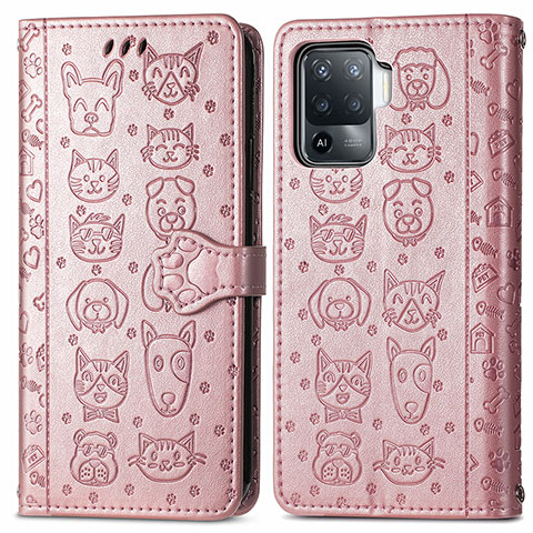 Handytasche Stand Schutzhülle Flip Leder Hülle Modisch Muster S03D für Oppo F19 Pro Rosegold