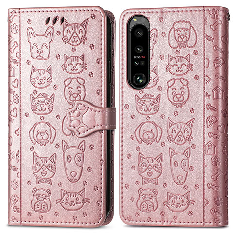 Handytasche Stand Schutzhülle Flip Leder Hülle Modisch Muster S03D für Sony Xperia 1 IV Rosegold