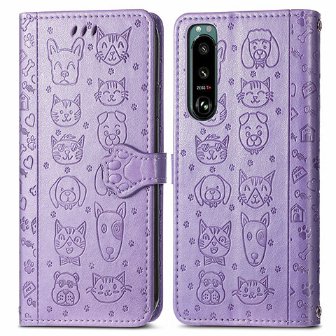 Handytasche Stand Schutzhülle Flip Leder Hülle Modisch Muster S03D für Sony Xperia 5 III Violett