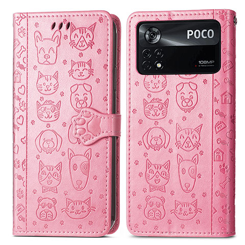 Handytasche Stand Schutzhülle Flip Leder Hülle Modisch Muster S03D für Xiaomi Poco X4 Pro 5G Rosa