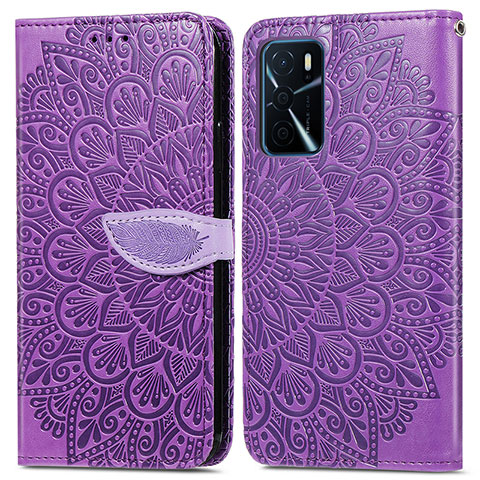 Handytasche Stand Schutzhülle Flip Leder Hülle Modisch Muster S04D für Oppo A16 Violett