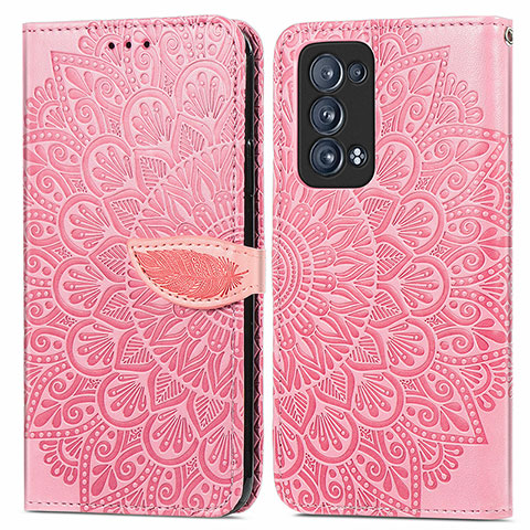 Handytasche Stand Schutzhülle Flip Leder Hülle Modisch Muster S04D für Oppo Reno6 Pro+ Plus 5G Rosegold