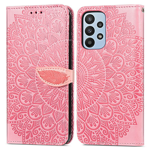 Handytasche Stand Schutzhülle Flip Leder Hülle Modisch Muster S04D für Samsung Galaxy A23 4G Rosegold