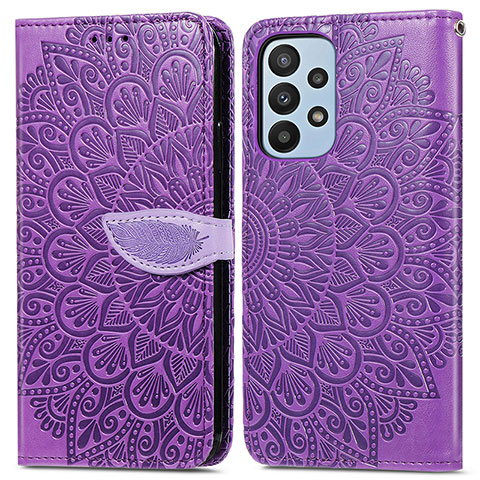 Handytasche Stand Schutzhülle Flip Leder Hülle Modisch Muster S04D für Samsung Galaxy A23 4G Violett