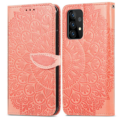 Handytasche Stand Schutzhülle Flip Leder Hülle Modisch Muster S04D für Samsung Galaxy A52 4G Orange