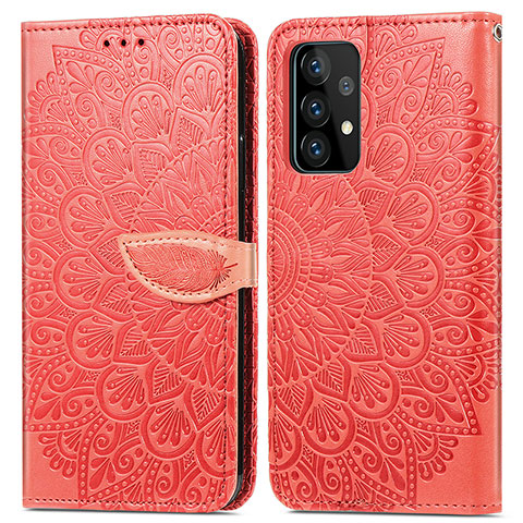 Handytasche Stand Schutzhülle Flip Leder Hülle Modisch Muster S04D für Samsung Galaxy A52 4G Rot