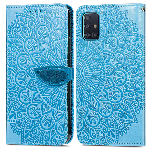 Handytasche Stand Schutzhülle Flip Leder Hülle Modisch Muster S04D für Samsung Galaxy A71 5G Blau