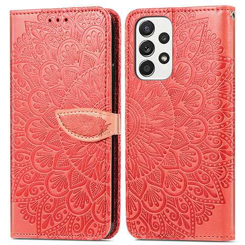 Handytasche Stand Schutzhülle Flip Leder Hülle Modisch Muster S04D für Samsung Galaxy A73 5G Rot