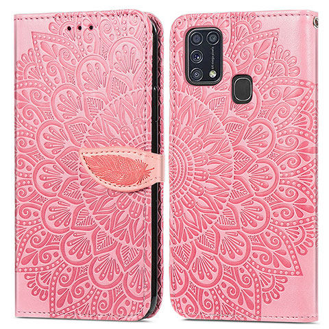 Handytasche Stand Schutzhülle Flip Leder Hülle Modisch Muster S04D für Samsung Galaxy M31 Rosegold