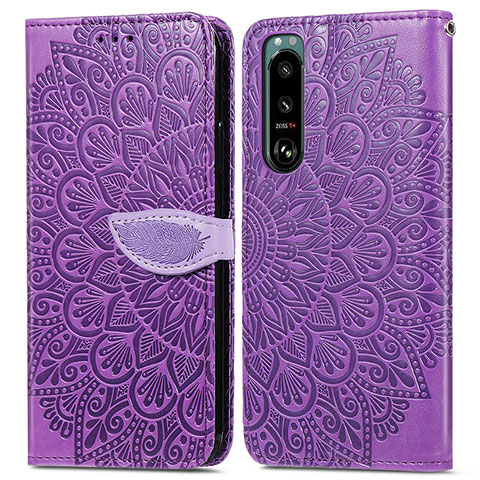 Handytasche Stand Schutzhülle Flip Leder Hülle Modisch Muster S04D für Sony Xperia 5 III SO-53B Violett