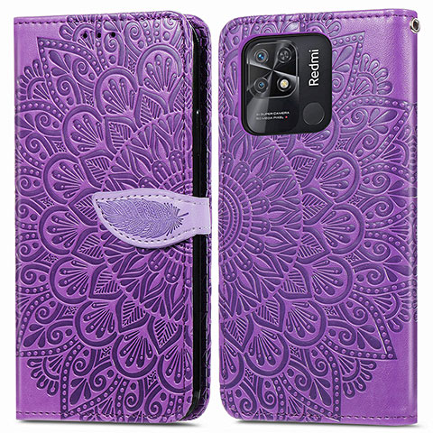 Handytasche Stand Schutzhülle Flip Leder Hülle Modisch Muster S04D für Xiaomi Redmi 10 India Violett