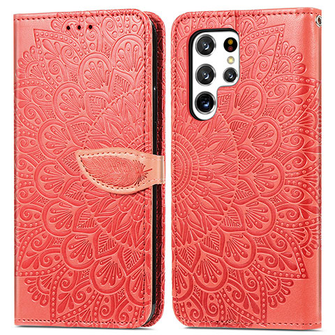 Handytasche Stand Schutzhülle Flip Leder Hülle Modisch Muster S07D für Samsung Galaxy S21 Ultra 5G Rot