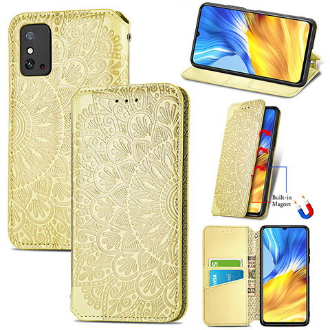 Handytasche Stand Schutzhülle Flip Leder Hülle Modisch Muster S09D für Huawei Honor X10 Max 5G Gold