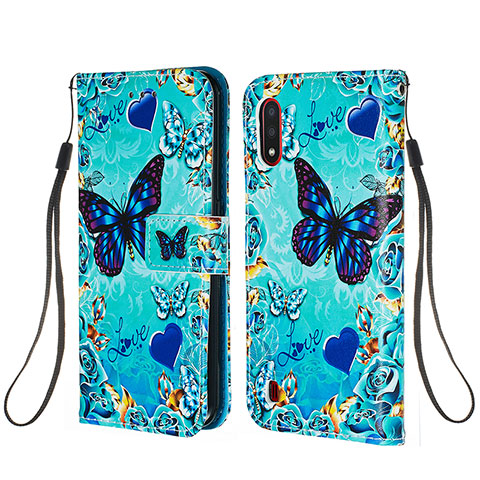 Handytasche Stand Schutzhülle Flip Leder Hülle Modisch Muster Y02B für Samsung Galaxy A01 SM-A015 Hellblau