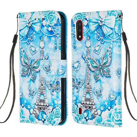 Handytasche Stand Schutzhülle Flip Leder Hülle Modisch Muster Y02B für Samsung Galaxy A01 SM-A015 Hellblau