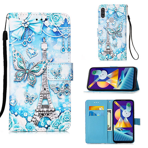 Handytasche Stand Schutzhülle Flip Leder Hülle Modisch Muster Y02B für Samsung Galaxy A11 Hellblau