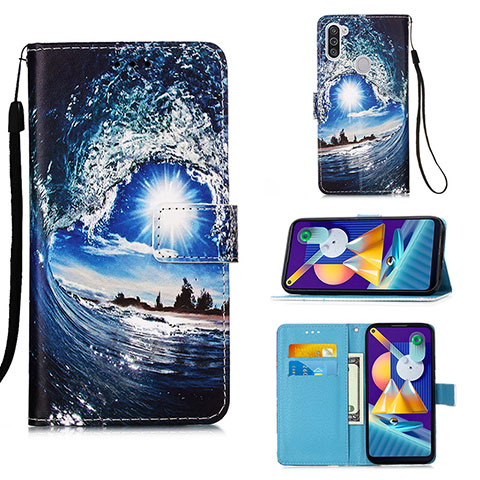 Handytasche Stand Schutzhülle Flip Leder Hülle Modisch Muster Y02B für Samsung Galaxy A11 Königs Blau