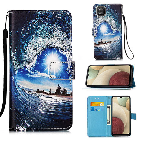 Handytasche Stand Schutzhülle Flip Leder Hülle Modisch Muster Y02B für Samsung Galaxy A12 Königs Blau