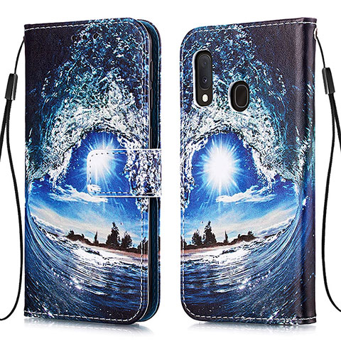 Handytasche Stand Schutzhülle Flip Leder Hülle Modisch Muster Y02B für Samsung Galaxy A20e Königs Blau