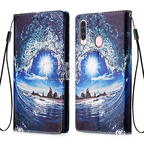 Handytasche Stand Schutzhülle Flip Leder Hülle Modisch Muster Y02B für Samsung Galaxy A20s Königs Blau