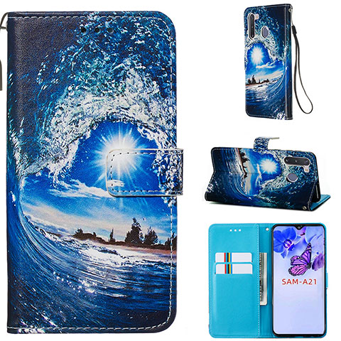 Handytasche Stand Schutzhülle Flip Leder Hülle Modisch Muster Y02B für Samsung Galaxy A21 European Königs Blau