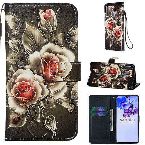 Handytasche Stand Schutzhülle Flip Leder Hülle Modisch Muster Y02B für Samsung Galaxy A21 European Schwarz