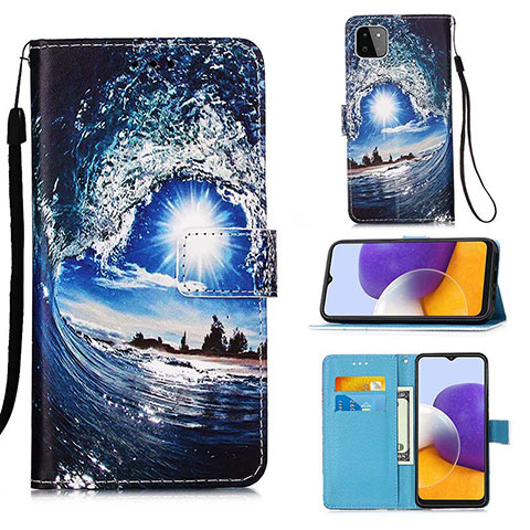 Handytasche Stand Schutzhülle Flip Leder Hülle Modisch Muster Y02B für Samsung Galaxy A22 5G Königs Blau