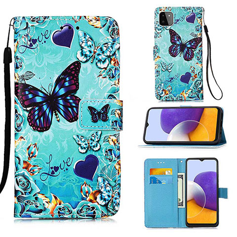 Handytasche Stand Schutzhülle Flip Leder Hülle Modisch Muster Y02B für Samsung Galaxy A22s 5G Hellblau