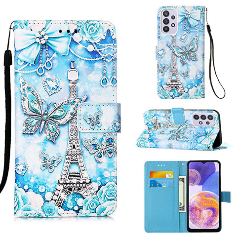 Handytasche Stand Schutzhülle Flip Leder Hülle Modisch Muster Y02B für Samsung Galaxy A23 4G Hellblau