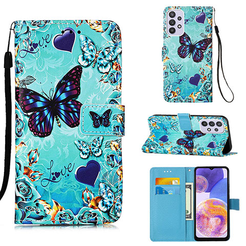 Handytasche Stand Schutzhülle Flip Leder Hülle Modisch Muster Y02B für Samsung Galaxy A23 5G Hellblau