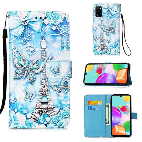 Handytasche Stand Schutzhülle Flip Leder Hülle Modisch Muster Y02B für Samsung Galaxy A41 Hellblau