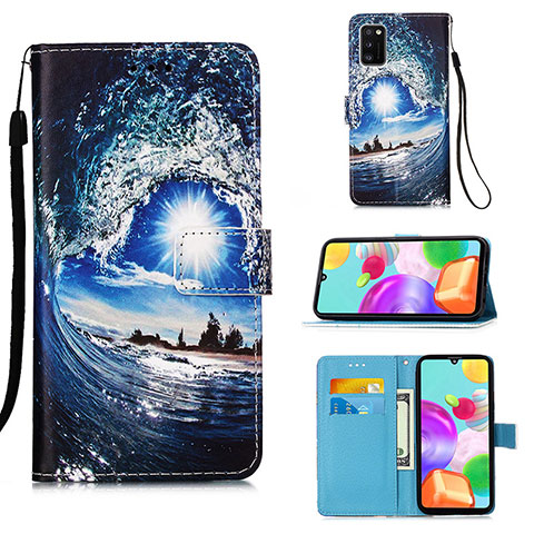 Handytasche Stand Schutzhülle Flip Leder Hülle Modisch Muster Y02B für Samsung Galaxy A41 Königs Blau