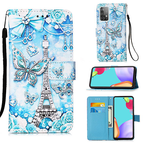 Handytasche Stand Schutzhülle Flip Leder Hülle Modisch Muster Y02B für Samsung Galaxy A52 4G Hellblau