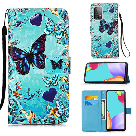 Handytasche Stand Schutzhülle Flip Leder Hülle Modisch Muster Y02B für Samsung Galaxy A52 5G Hellblau