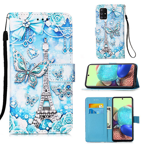 Handytasche Stand Schutzhülle Flip Leder Hülle Modisch Muster Y02B für Samsung Galaxy A71 5G Hellblau