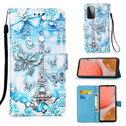 Handytasche Stand Schutzhülle Flip Leder Hülle Modisch Muster Y02B für Samsung Galaxy A72 4G Hellblau