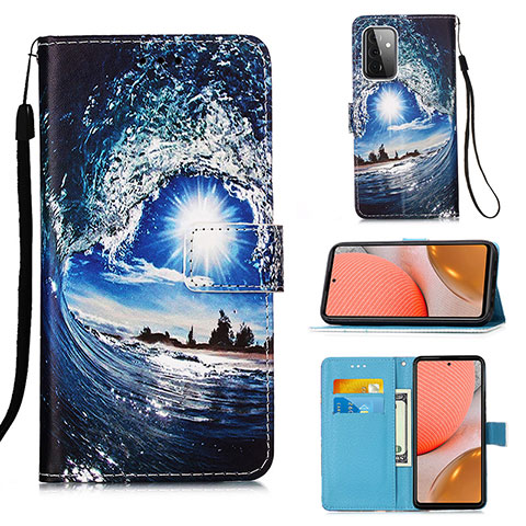 Handytasche Stand Schutzhülle Flip Leder Hülle Modisch Muster Y02B für Samsung Galaxy A72 4G Königs Blau