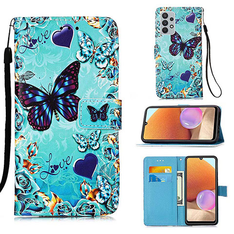 Handytasche Stand Schutzhülle Flip Leder Hülle Modisch Muster Y02B für Samsung Galaxy M32 5G Hellblau