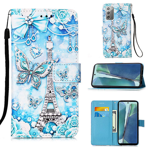 Handytasche Stand Schutzhülle Flip Leder Hülle Modisch Muster Y02B für Samsung Galaxy Note 20 5G Hellblau