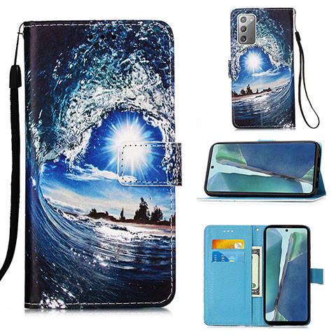 Handytasche Stand Schutzhülle Flip Leder Hülle Modisch Muster Y02B für Samsung Galaxy Note 20 5G Königs Blau