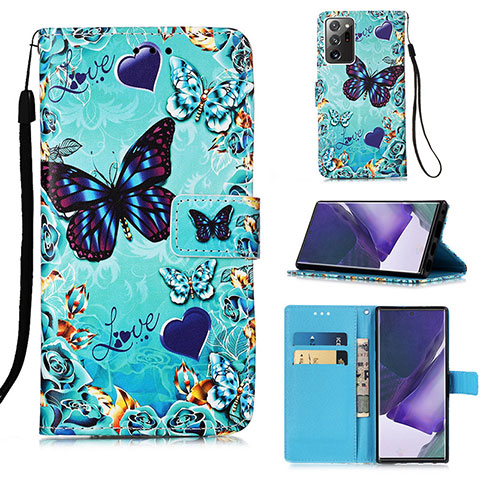 Handytasche Stand Schutzhülle Flip Leder Hülle Modisch Muster Y02B für Samsung Galaxy Note 20 Ultra 5G Hellblau