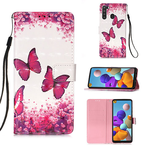 Handytasche Stand Schutzhülle Flip Leder Hülle Modisch Muster Y03B für Samsung Galaxy A21 Pink