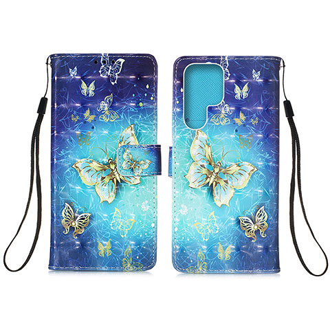 Handytasche Stand Schutzhülle Flip Leder Hülle Modisch Muster Y04B für Samsung Galaxy S21 Ultra 5G Blau