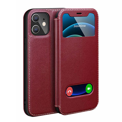 Handytasche Stand Schutzhülle Flip Leder Hülle N01 für Apple iPhone 12 Mini Rot