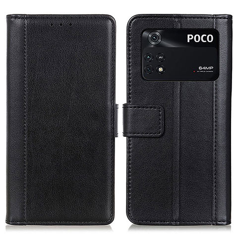 Handytasche Stand Schutzhülle Flip Leder Hülle N02P für Xiaomi Poco M4 Pro 4G Schwarz