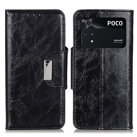 Handytasche Stand Schutzhülle Flip Leder Hülle N04P für Xiaomi Poco M4 Pro 4G Schwarz