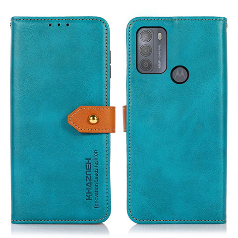 Handytasche Stand Schutzhülle Flip Leder Hülle N07P für Motorola Moto G50 Cyan