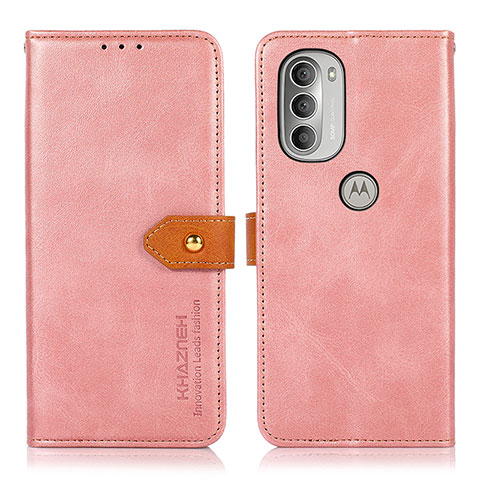 Handytasche Stand Schutzhülle Flip Leder Hülle N07P für Motorola Moto G51 5G Rosa