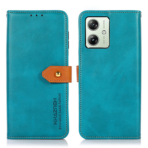 Handytasche Stand Schutzhülle Flip Leder Hülle N07P für Motorola Moto G54 5G Cyan