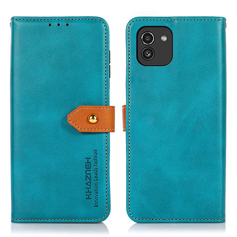 Handytasche Stand Schutzhülle Flip Leder Hülle N07P für Samsung Galaxy A03 Cyan